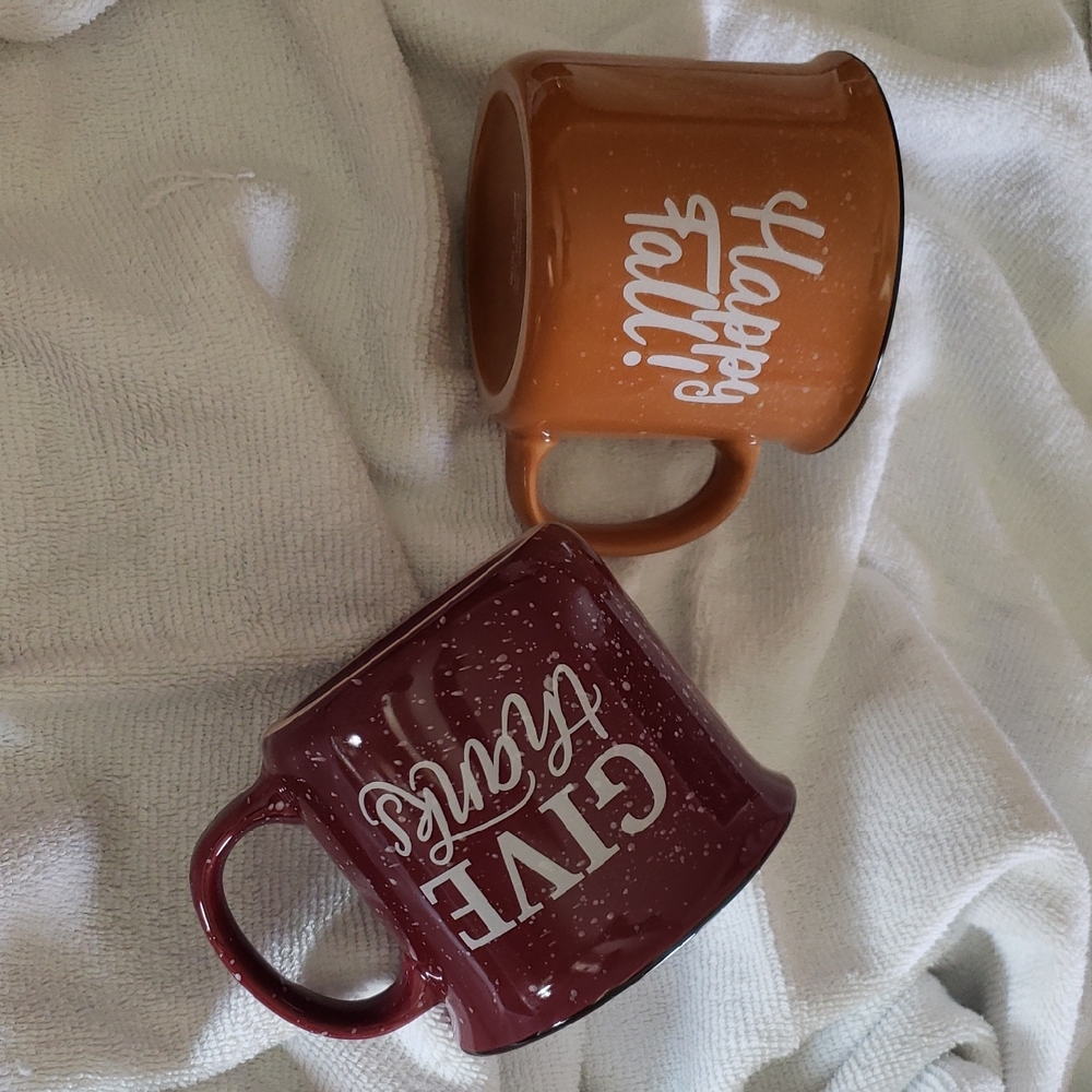 Seasonal Ceramic Mug Set - Rust Orange & Burgundy